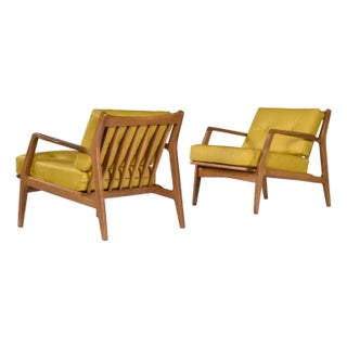 Yellow Leather Lawrence Peabody for Selig Danish Modern Danish Lounge Chairs For Sale