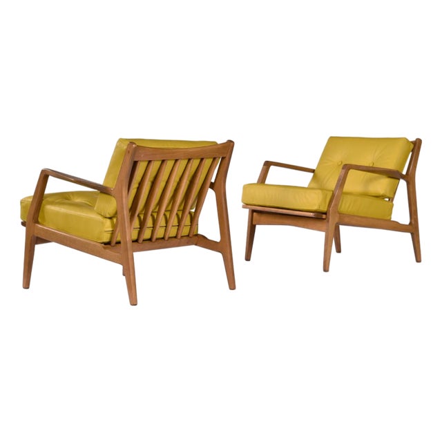 Yellow Leather Lawrence Peabody for Selig Danish Modern Danish Lounge Chairs For Sale