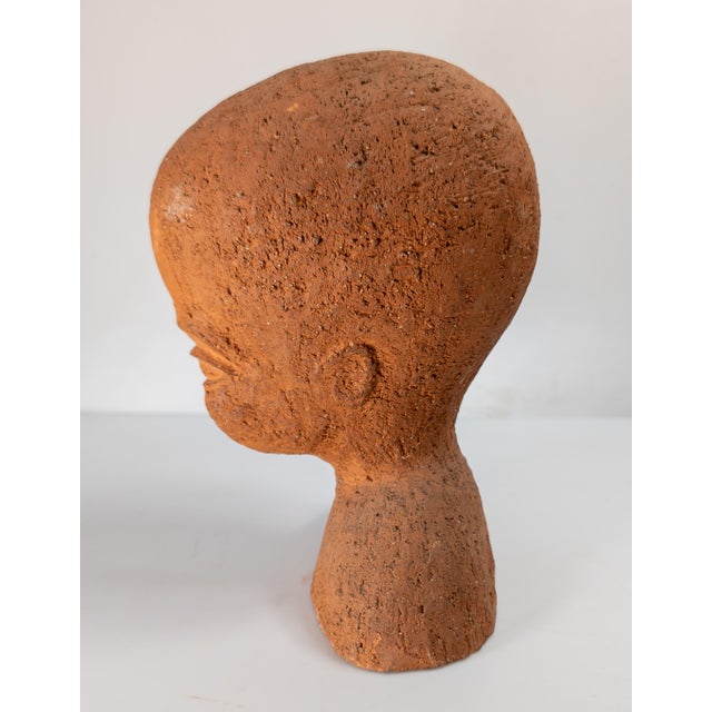 Terra Cotta Mid-Century Terra Cotta Bust of an Alien or Child For Sale - Image 8 of 11