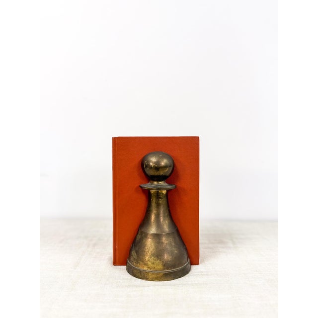 Vintage Brass Pawn Bookend MCM Chess Decor Two Heavy Sculptures For Sale In Tampa - Image 6 of 8