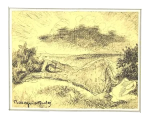 Bertrand Mogniat-Duclos, Figure In the Landscape, Pen on Paper, Mid-20th Century
