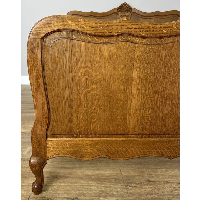 Vintage French Louis XVI Oak Double Bed Frame with Carved Headboard For Sale - Image 6 of 13