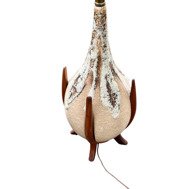 1960s Large of Pair Mid Century Danish Modern Art Pottery Dripping Pattern Table Lamps For Sale - Image 5 of 6