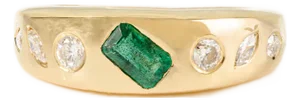 Artistic Style Chunky Emerald & Diamond 18k Gold Statement Ring Size 7