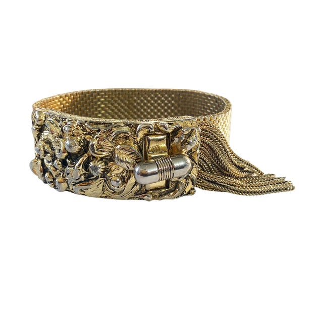 Metal Vintage Goldstone Mesh Tassel Bracelet 8.25" For Sale - Image 7 of 11