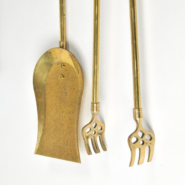 Vintage Brass Fireplace Tool Set 4-Piece Set With Art Deco Stand For Sale - Image 11 of 15