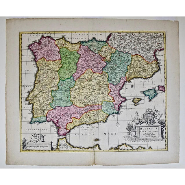 Traditional Spain and Portugal: A Hand-Colored 17th/18th Century Map by Visscher, 1725 For Sale - Image 3 of 12