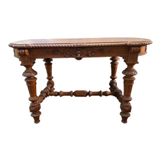 Renaissance Revival Oak Writing Desk With Tooled Leather Top, Late 19th–Early 20th Century For Sale