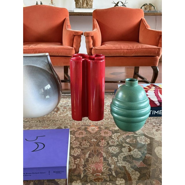 Space Age Red Ceramic Vase by Franco Bettonica for Gabbianelli, Italy, 1970s For Sale - Image 3 of 15