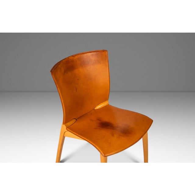 Wood Set of Four (4) Patinaed Italian Scadinavian Modern 'Cos' Dining Chairs in Beech & Leather by Josep Lluscà for Cassina, Italy, C. 1990s For Sale - Image 7 of 18