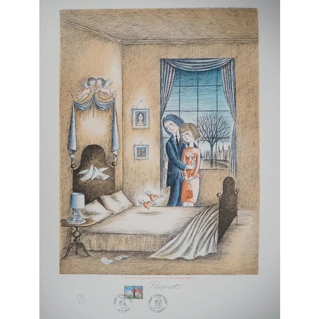 Raymond Peynet The lovers: the agreement of hearts, 1985 Original lithograph Signed in pencil Numbered /350 On thick paper...