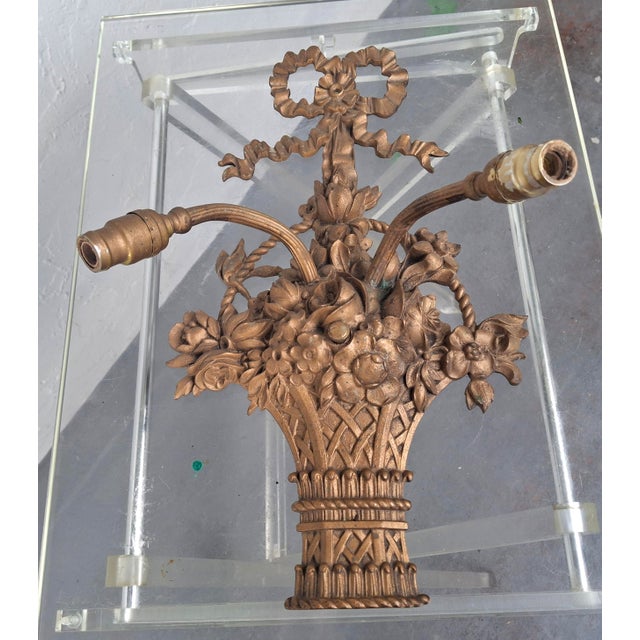 19thc French Grand Scale Louis XVI Bronze Floral Basket Wall Sconce. 2 lights, gilt, nicely detailed and heavy. Very nice...