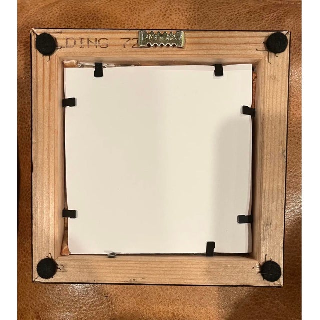 Textile fragment collage. Happy House Mushroom brings good luck. Framed in solid wood with dark burled finish under...