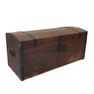 Antique Rustic Wood Trunk For Sale