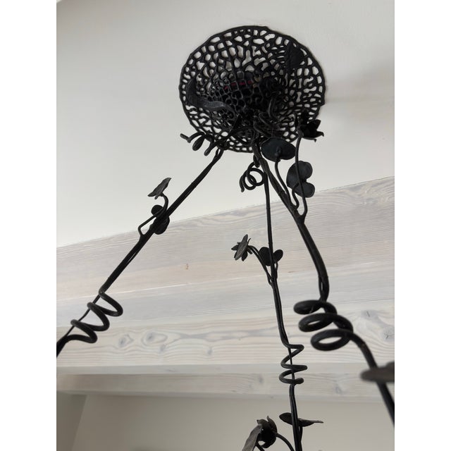 Late 19th Century French Wrought Iron and Cast Metal 3-Light Chandelier For Sale - Image 4 of 12