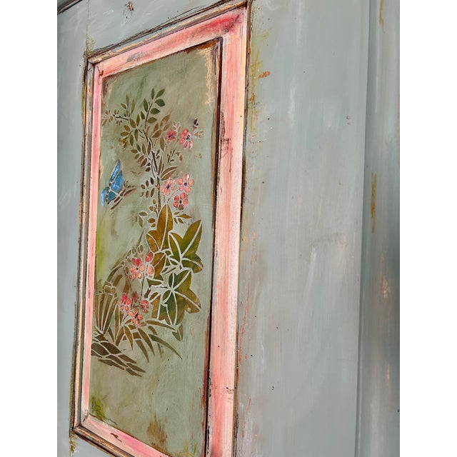 Large Vintage Painted Pine Double Wardrobe with Inlaid Chinoiserie, 1890s For Sale - Image 10 of 14