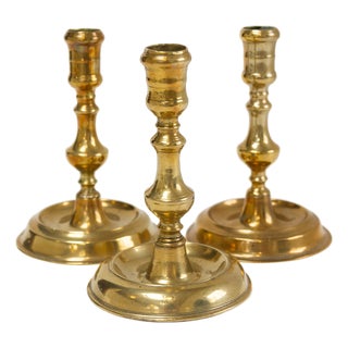 Antique Danish Brass Candlesticks from Næstved, Set of 3, 1780s For Sale