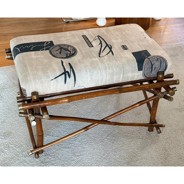 Campaign Italian Bamboo and Brass Chair and Ottoman 1970s For Sale - Image 3 of 16