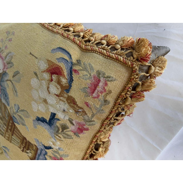 French Aubusson Style Tapestry Pillow with Silk Velvet Backing For Sale - Image 14 of 15