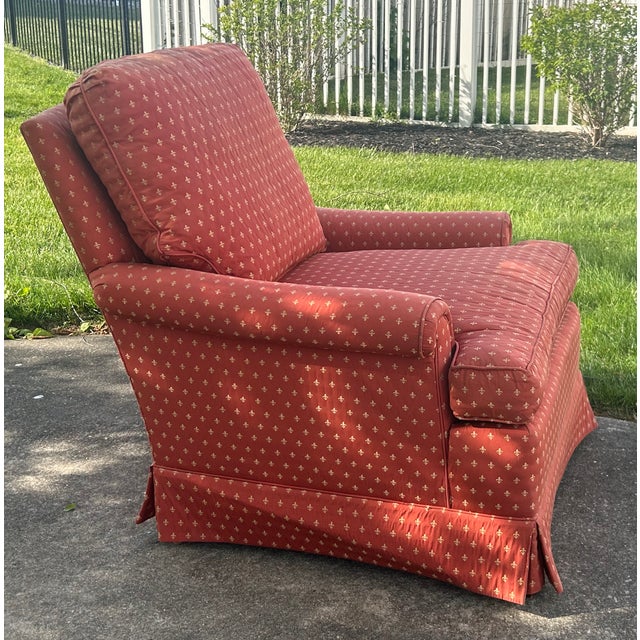 Textile Vtg. Henredon Traditional Skirted Lounge Chair W/Fleur-De-Lis Fabric For Sale - Image 7 of 13