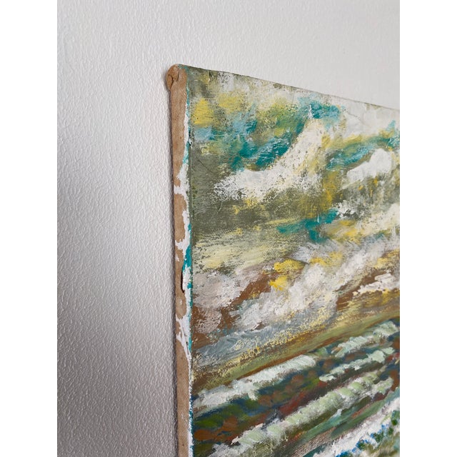 Coastal Vintage Abstract Seascape Oil Painting on Canvas — Expressive Coastal Modern Ar For Sale - Image 3 of 9