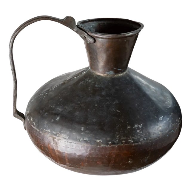 Large Antique Hand-Hammered Copper and Bronze Jug, Italy, 1700s For Sale