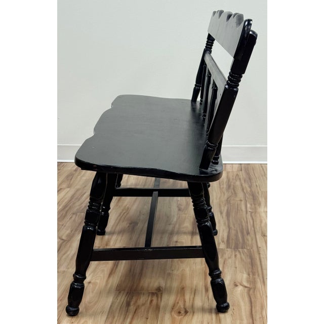Mid 20th Century Vintage Early American Style Black Carved Wood Bench For Sale - Image 5 of 12