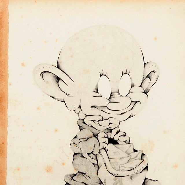 This is a drawing in ink and pencil on collaged paper supports. The disillusioned creations by artist Pablo Dalas...