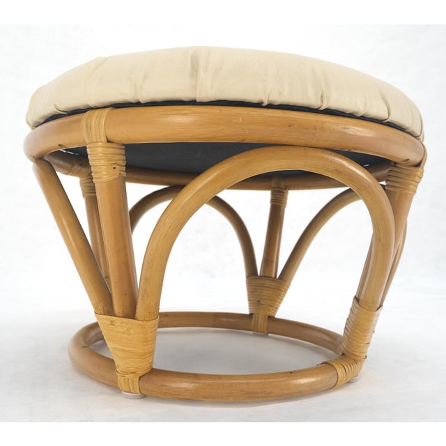 Rattan Bamboo Base Round Bench Pouf Ottoman MINT For Sale - Image 6 of 7