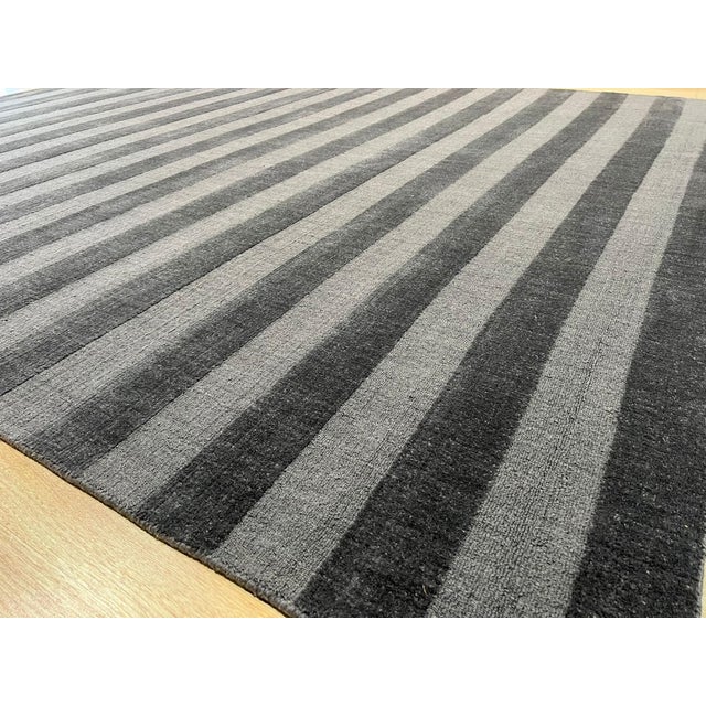 Gray 9x12 Yara Alluring Gray Stripe Geometric Modern Handmade Wool Carpet Rug For Sale - Image 8 of 8