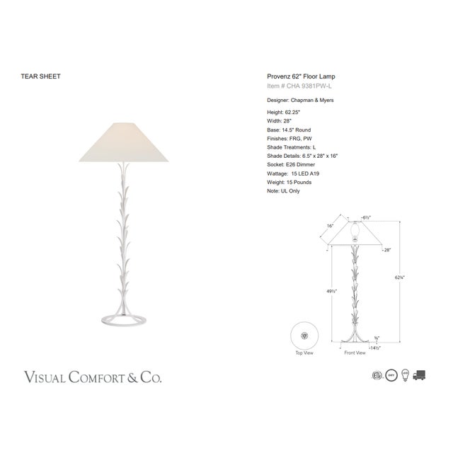 Chapman & Myers by Visual Comfort Signature Provenz 62" Floor Lamp in Plaster White with Linen Shade Designer: Chapman &...