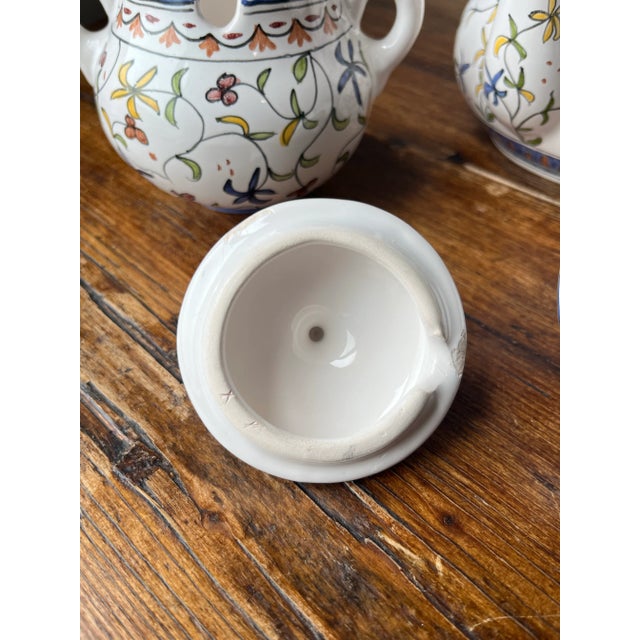 White Vintage Lis Ceramica Brasil Handpainted Floral Design Tea Set- 3 Pieces For Sale - Image 8 of 12