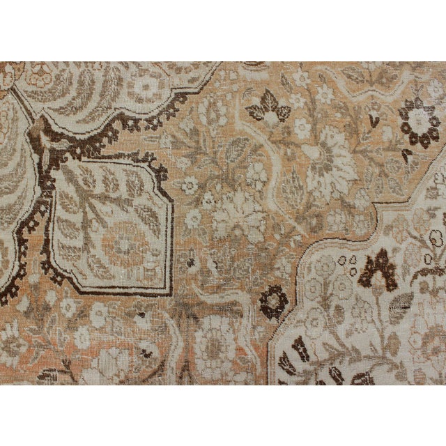 Early 20th Century Antique Persian Tabriz Rug With Layered Medallion in Light Copper, Brown & Cream For Sale - Image 5 of 16