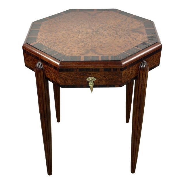 Art Deco Side Table in Burr Walnut Marquetry, 1930s For Sale