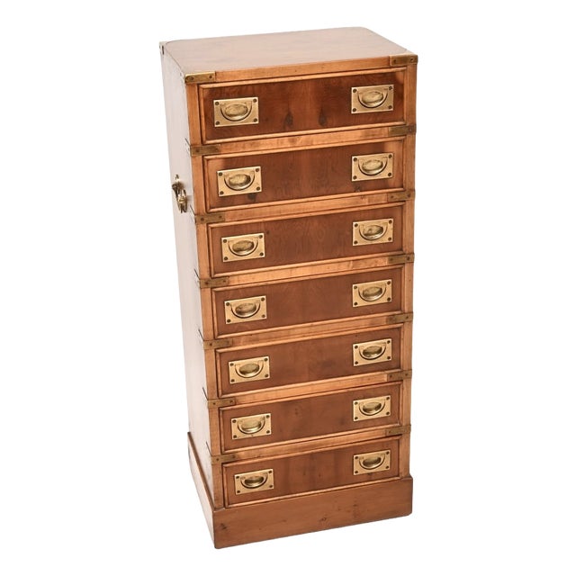 Antique Military Campaign Style Chest of Drawers in Yew Wood, 1950 For Sale