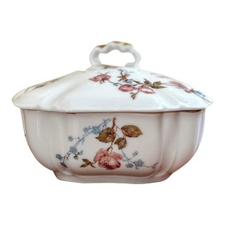 Antique 1889 Haviland Limoges Covered Square Butter Dish - Schleiger 266 Pattern With Roses For Sale