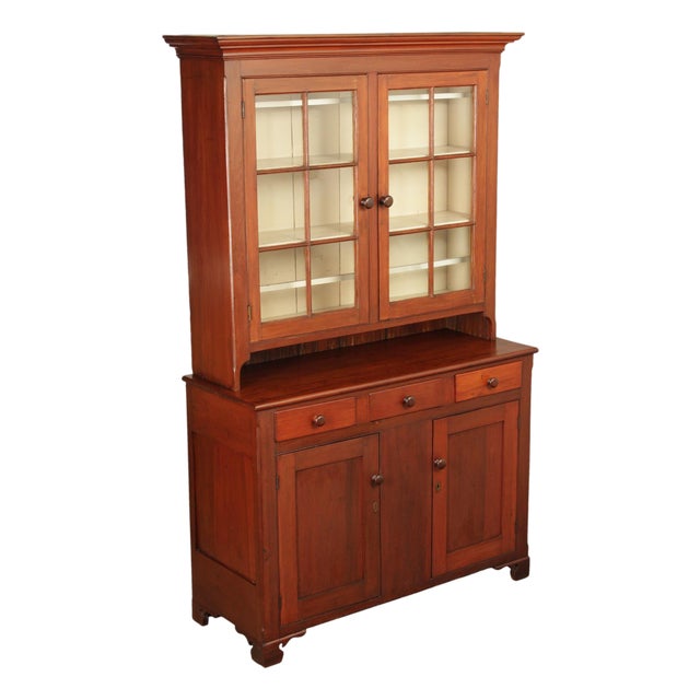 Antique American Cherry Dutch Cupboard Two Piece Hutch Cabinet For Sale