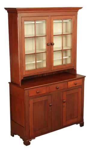 Antique American Cherry Dutch Cupboard Two Piece Hutch Cabinet