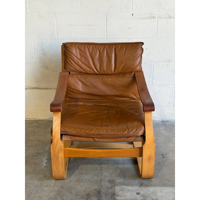 In Style of Åke Fribytter Brown Leather Lounge Chair Swedish Mid-Century Modern 1970s For Sale - Image 4 of 12