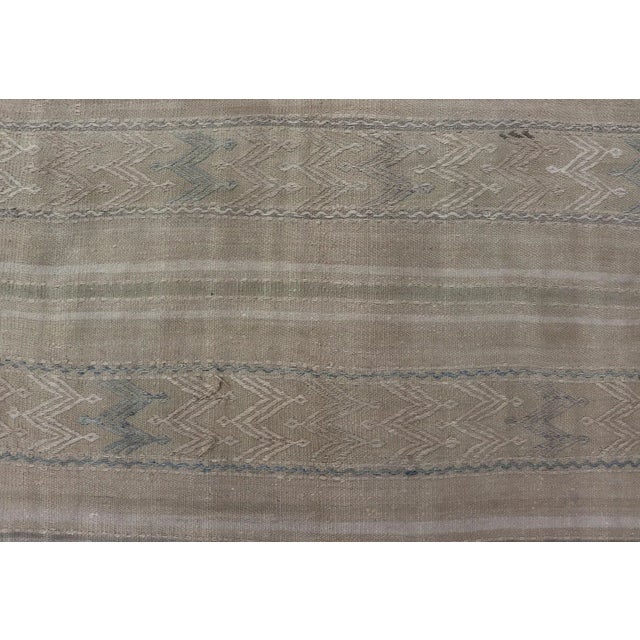 Textile Turkish Flat-Weave Kilim With Tribal Embroideries in Taupe, Tan, Blue-Gray Color For Sale - Image 7 of 11