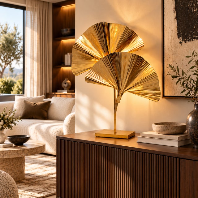 Italian Brass Ginkgo Table Lamp, 2000 For Sale - Image 6 of 10