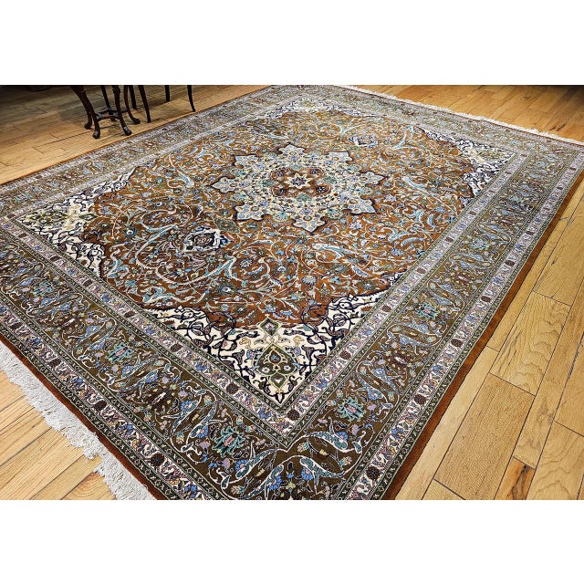1900 - 1909 Vintage Persian Tabriz Rug, Hand-Knotted Wool, Mythical Firebird Motif, Brown & Ivory, 10x13 For Sale - Image 5 of 15