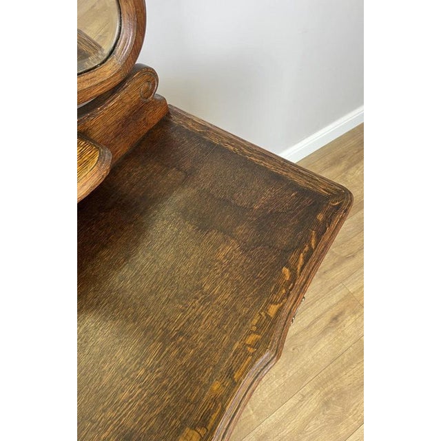 Vintage French Oak Dressing Table with Mirror For Sale - Image 9 of 16