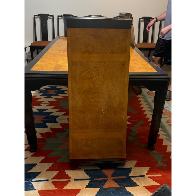 Burl and Black Lacquer Dining Set Attributed to Century Furniture's Chin Hua Collection, Designed by Raymond K. Sobota. Circa 1970s–80s. For Sale In Atlanta - Image 6 of 6