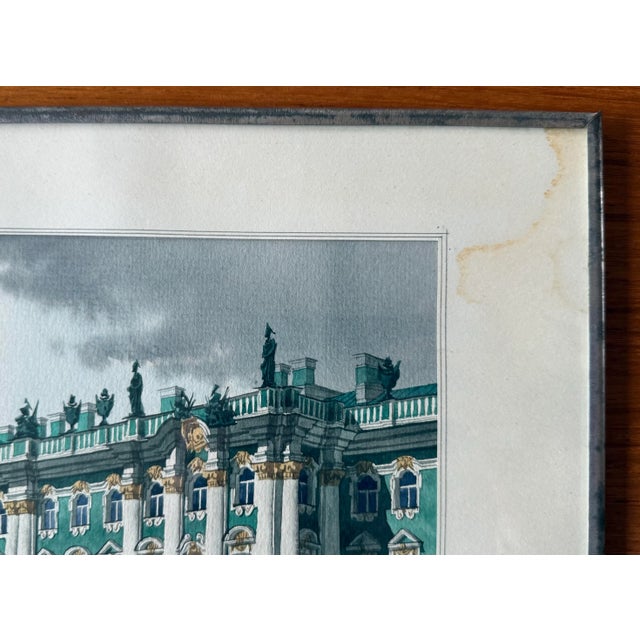 Mid Century Original Water Color Painting of the Hermitage Art Museum in St. Petersburg - Framed For Sale - Image 9 of 9