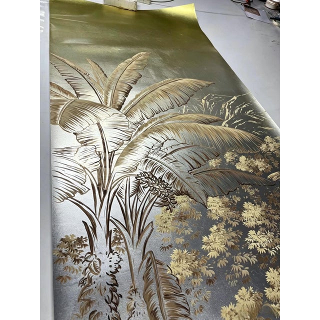 Gold Leaf Hand‑Painted Chinoiserie Wall Panel, Tropical Jungle With Flamingos For Sale - Image 4 of 4