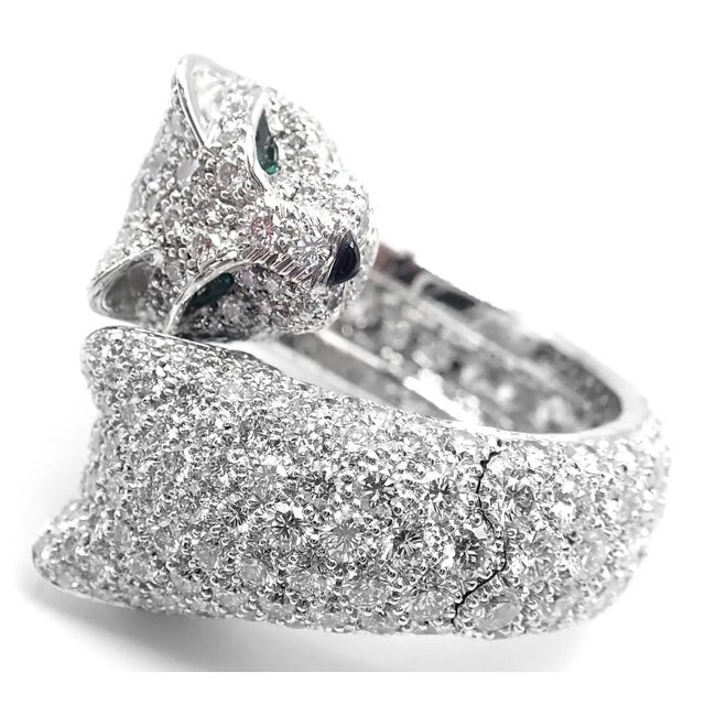 Cartier Cartier Double Panther Lakarda Emerald Diamond Gold Ring Size 7.25 For Sale - Image 4 of 12