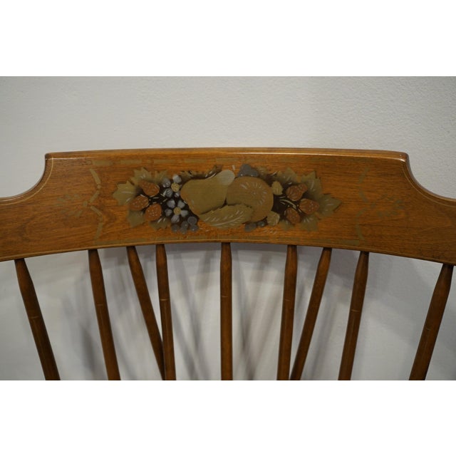 Late 20th Century Ethan Allen Hand Decorated Hitchcock Inspired Solid Maple Fiddleback Duxbury Accent Arm Chair 14-6072a - 601 Nutmeg Finish For Sale - Image 5 of 11