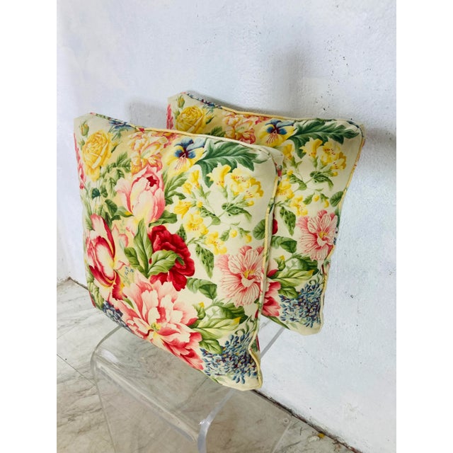 1980s Custom Floral Pillows- a Pair For Sale - Image 4 of 4