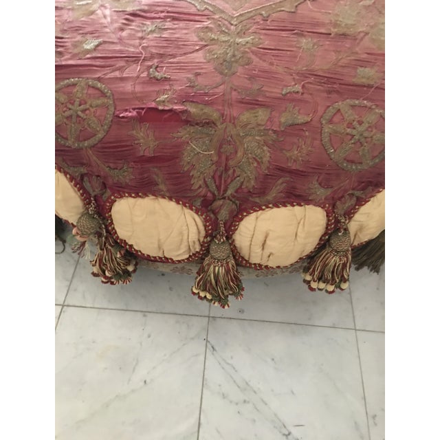 Palatial Distressed Gold Bullion Burgundy Oval Ottoman For Sale - Image 9 of 11